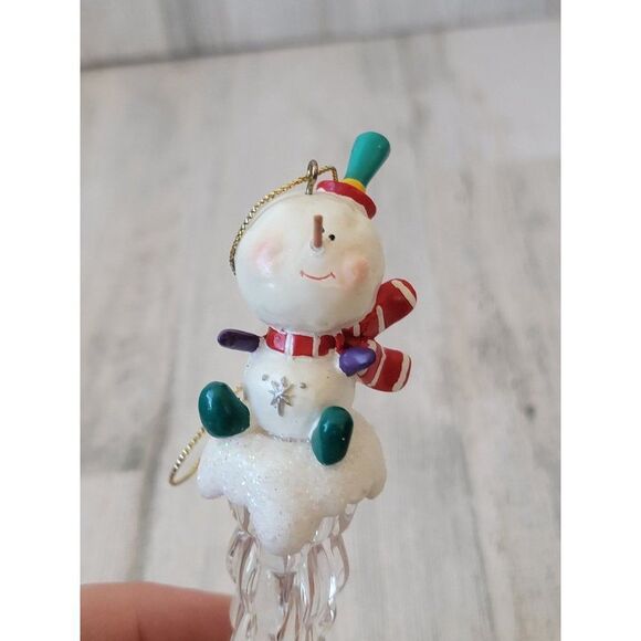 Icicle snowman glitter Top Hat star ornament Xmas decor - Picture 2 of 7